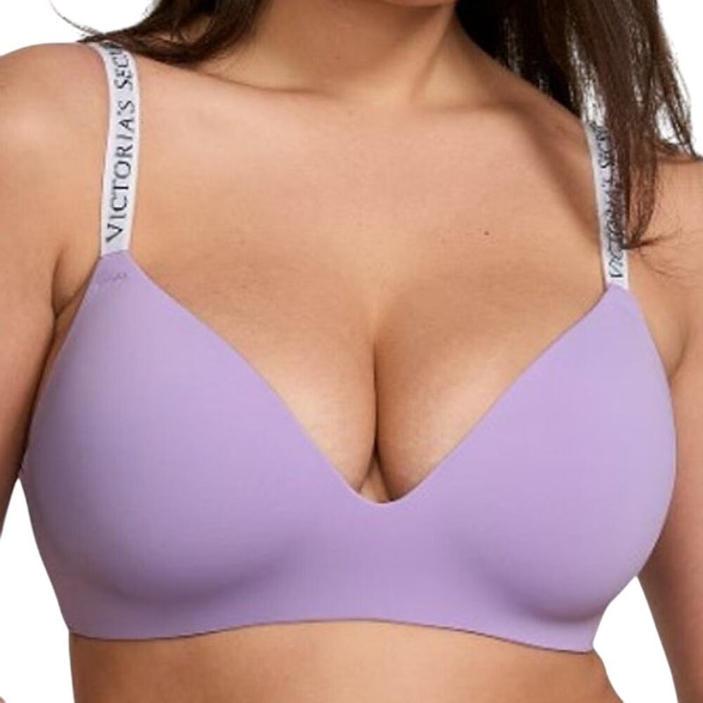 Victoria's Secret No Wire Bra Lightly Lined Adjustable Logo Straps Gray 32DDD